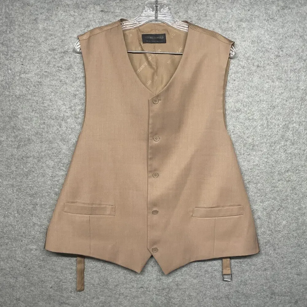 Vittorio St Angelo Mens 3 Pc Suit Sand 3-But Blazer/Vest 48R Pants 42R Classic